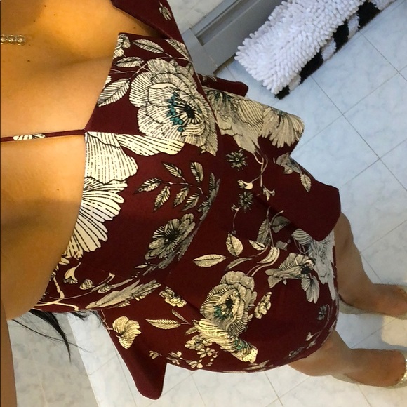 LAST 1! BURGANDY WINE FLORAL PEPLUM DRESS - Picture 6 of 8